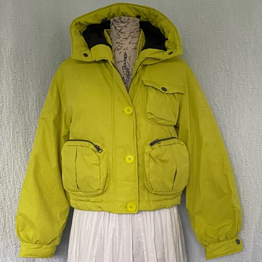 Anthropology Cropped Puffer Jacket Bright Green